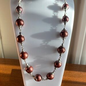 Vintage Brown and Silver Beaded Necklace